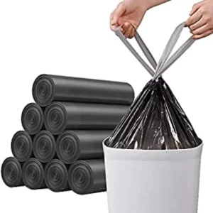 Black Drawstring HDPE Waterproof Flexo Printed Customizable Garbage Bags for Supermarket Home Use Small Bin Storage Solution