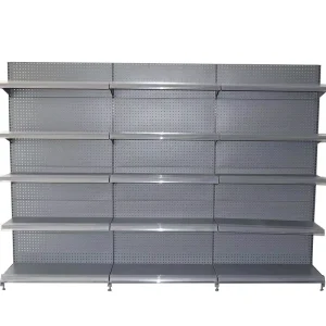 Black Heavy Duty Metal Supermarket Double Sided Display Racks Quick Installation Adjustable Back Eco Friendly Grid Shelf for