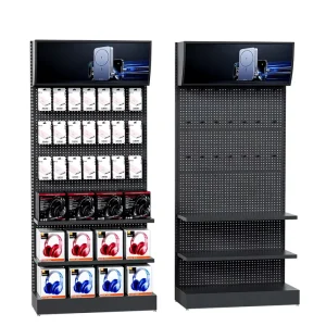 Black Iron Light Duty Single Sided Retail Supermarket Display Rack Floor Stand with Hooks