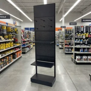 Black Metal Pegboard Display Stand Adjustable Retail Shelf Single Sided Floor Merchandising Rack