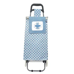 Blue Printed Lightweight Foldable Hand Trolley Large Capacity Shopping Cart Household Storage Luggage Trailer Factory