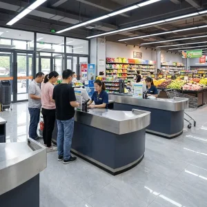 Boutique Store Cashier Table Cashier’s Desk Stainless Steel Shop Checkout Counter Cash Register for Retail Store
