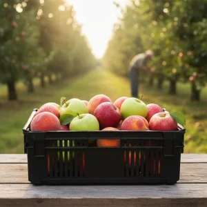 Brandable Nestable Plastic Produce Baskets Handle Storage Crates for Farm Stands Grocery Stores Promotional Events