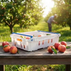 Brandable Nestable Plastic Produce Baskets with Handle for Farm Stands Grocery Stores & Promotional Events