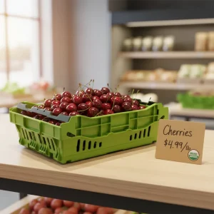 Brandable Plastic Produce Baskets with Handle Stackable & Nestable for Farm Stands Grocery Stores & Promotional Events