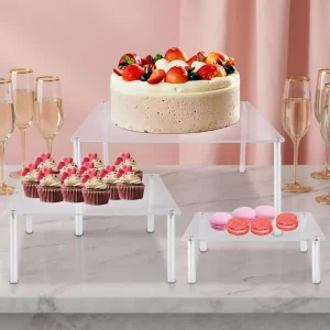 Bulk Order Clear Square Acrylic Cake Stand Multi Size Dessert Display Set Factory Supply for Wedding Event Merchants