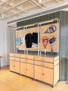 Caf themed Display Cabinet Memorabilia Exhibition Halls Aluminum Profiles Marine Panels Solid Wood Mobile Display Racks