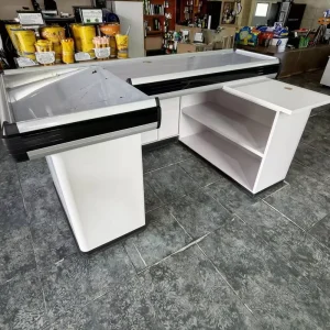 Cafe and Supermarket Cashier Counter Store Checkout Counter with Steel Metal and Plastic Materials