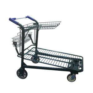 Canadian Style Shopping Trolley Double Layers Design High Load Capacity Logistical Cart Steel Frame Mesh Wire Structure