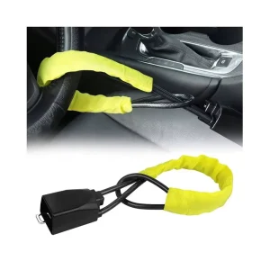 Car Steering Wheel Lock With Seat Belt Socket Steel Rope for Truck SUV Van RV With Keys Universal Anti Theft Protection Device