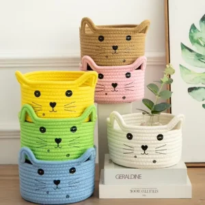 Cartoon Yarn Woven Eco Friendly Handmade Storage Basket for Snacks Toys Desktop Cosmetic Storage Welcome Gifts