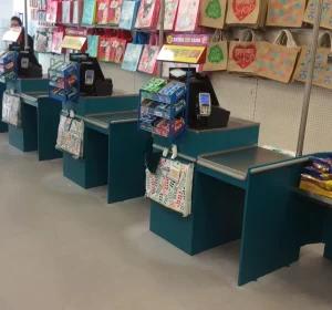 Checkout Counter Cash Register Table Cash Desk Customized with Stainless Steel Table Top