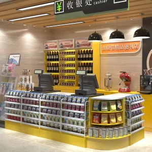 Checkout Counter Front Promotion Display Shelving Rack for Convenience Store Wooden Cashier Counter Table Durable Eco Friendly