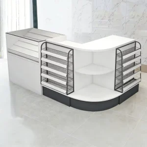 Checkout Counters for Supermarkets with Display Rack Heavy Duty Cashier Counter for High Traffic
