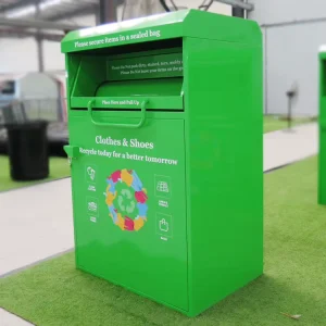 China Directly Factory Customized Large Capacity Outdoor 1.2 Thick Galvanized Steel Lockable Clothing Donation Bin 1700 Litres