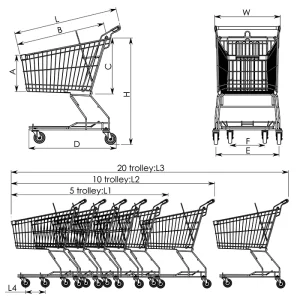 China Manufactory Cart Big Carts Collapsible Shopping Basket Trolley for Department Store Supermarket