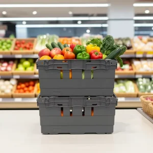 China Supplier of Food Grade Plastic Mesh Stackable Nesting Baskets with Ergonomic Handles for Global Agriculture