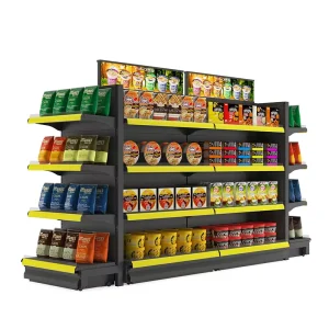 China Supplier’s Double-Sided Light Duty Supermarket Shelves Metal Gondola Shop Racks for Grocery Store Display and Storage