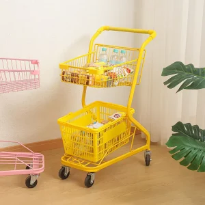Chinese Factory 4 Wheel Hand Push Steel Store Cart Unfoldable Shopping Trolley Cart Supermarket Shopping Market Trolley Cart