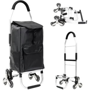 Chrome Plated Aluminum Grocery Trolleys Laundry Utility Tri Wheel Stair Climber Folding Shopping Cart XS-HC20