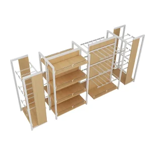 Classic Model Supermarket Shelving Gondola Wood Wall Flooring Display Rack for Snacks Shop Interior Design
