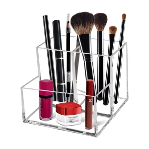Clear Acrylic 3 Slot Makeup Brush Organizer Multi Purpose Cosmetic Storage Pencil Pen Holder Desk Vanity Display Rack Accessory