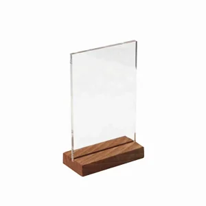 Clear Acrylic Double Sided Frame Wood Base Sign Holder Wooden Table Menu Display Stand Holder for Restaurants Hotels Stores