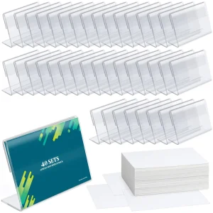Clear Acrylic Sign Display Holder Slant Back Clear Paper Frame Plastic L Shape Sign Holders for Name Price Card Tag