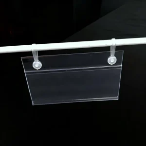 Clear PVC Hanging Price Tag Double Hooks Label Holder for Supermarket Wire Basket