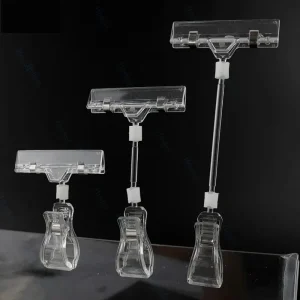 Clear Plastic Rotatable Pop Sign Clip Merchandise Price Tag Holder Display Label Clip for Supermarket