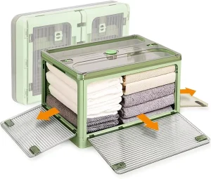 Clear Plastic Storage Box Lid Wheels Collapsible Bins Five Doors Stackable Container Foldable Wardrobe Organizer Waterproof