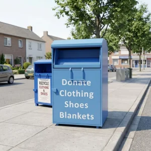 Clothes Bin Donate Standing Metal Recycling Bin Galvanised Bin Brushed Surface Clothing Charity Bins