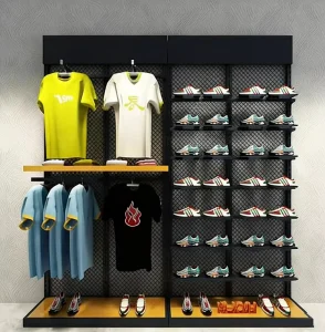 Clothing Store Design Custom Sports Shoe Sneaker Sports Equipment Display Rack Shelves for Specialty Store Shopping Mall