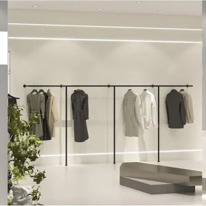 Clothing Store Display Rack Stainless Steel Wall Side Hanging Black Display Shelves Men’s and Women’s Clothing Hangers