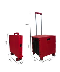 Collapsible 4 Wheel Plastic Trolley Cart Heavy Duty Supermarket and Picnic Rolling Crate with Light Feature and Folding Platform