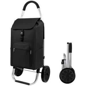 Collapsible Black Shopping Trolley with Wheels Removable Bag Foldable Shopping Cart Trolley