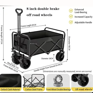 Collapsible Utility Carbon Steel Wagon Cart Heavy Duty Foldable Beach Cart with Large Capacity for Camping 8905*51*55 with Table