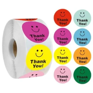 Colorful Smiley Thank You Roll Stickers Waterproof Vinyl Decals for Gifts Packaging Positive Branding