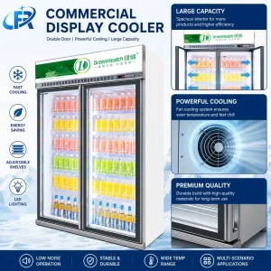 Commercial 2 Glass Door Upright Display Cooler Double Door Beverage Refrigerator for Supermarket & Convenience Store
