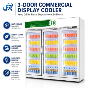 Commercial 3 Glass Door Upright Display Refrigerator Beverage Cooler for Supermarket & Convenience Store