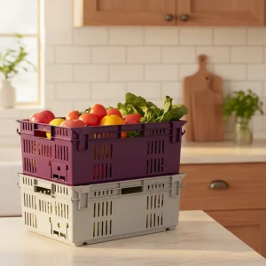 Commercial Harvesting System Mesh Stackable Nestable Plastic Field Crates with Reinforced Handles Durable & Sanitary