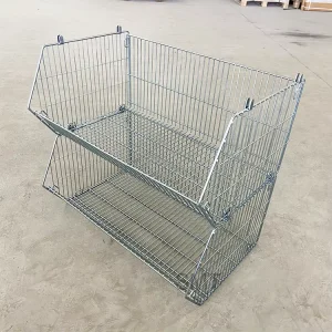 Commercial Metal Wire Stacking Basket Retail Store Dump Bin Supermarket Promotional Display Rack Foldable Bulk Storage Baskets
