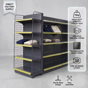 Commercial Metallic Pharmacy Gondola Shelving Supermarket Display Rack Double Sided Medicine Shelf Retail Store Fixtures