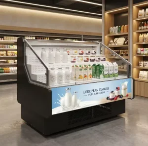 Commercial Open Front Chiller for Dairy Milk Yogurt Display +2 to +8C Beverage Refrigerator for Supermarket Retail Grocery Store