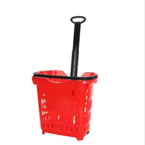 Commercial Retail Rolling Shopping Basket Trolleys with Handle Plastic Commercial Shopping Baskets