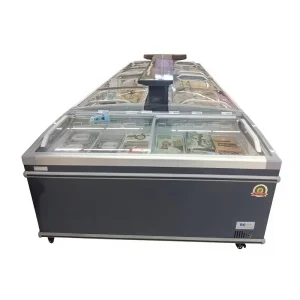 Commercial Super Large Volume Horizontal Open Chiller Dual Purpose Display Freezer Cabinet Tempered Glass for Meat Fish Fresh