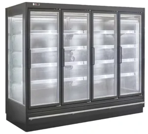 Commercial Supermarket Remote Display Cooler Refrigeration Equipment 4 Shelves Fan Cooling Automatic Defrost Glass Door Fridge