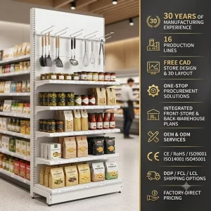 Commercial White Supermarket Gondola Shelf Display Rack Multi layer Grocery Store Sheving CE ISO OEM ODM Factory