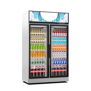 Commerical Supermarket Equipment 2 Door Air Cooling Stainless Steel Refrigerator Upright Glass Door Display Chillers