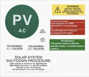 Complete Solar Energy Storage Safety Signs Kit High Voltage Warning Labels for ESS Battery Systems ISO EN Compliance